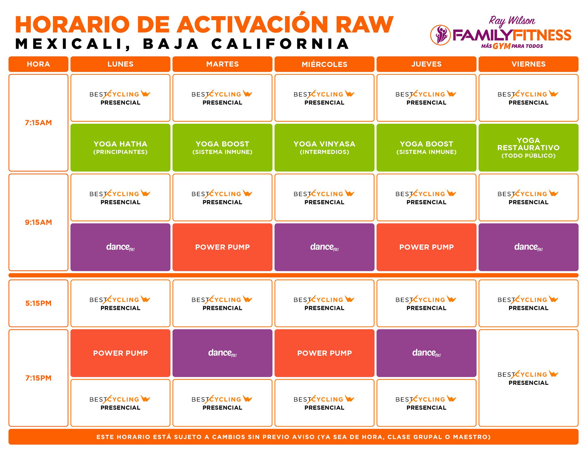 RWFF Mexicali - Te compartimos nuestro horario de clases...
