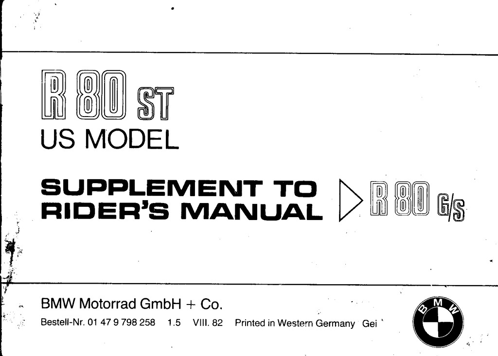 The R80ST manual was in fact a supplement to the R80G/S one