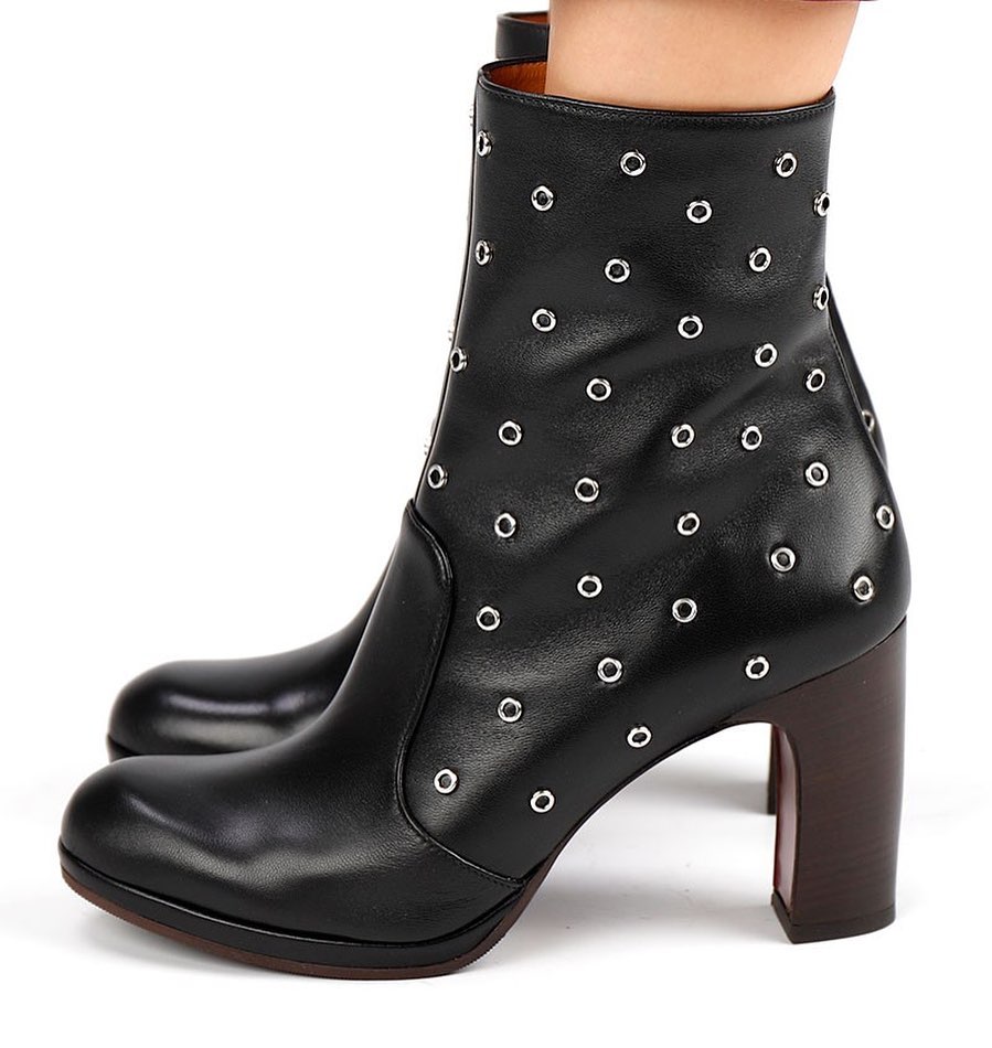 The high-shine Lula patent loafer pumps and Lula patent block heel