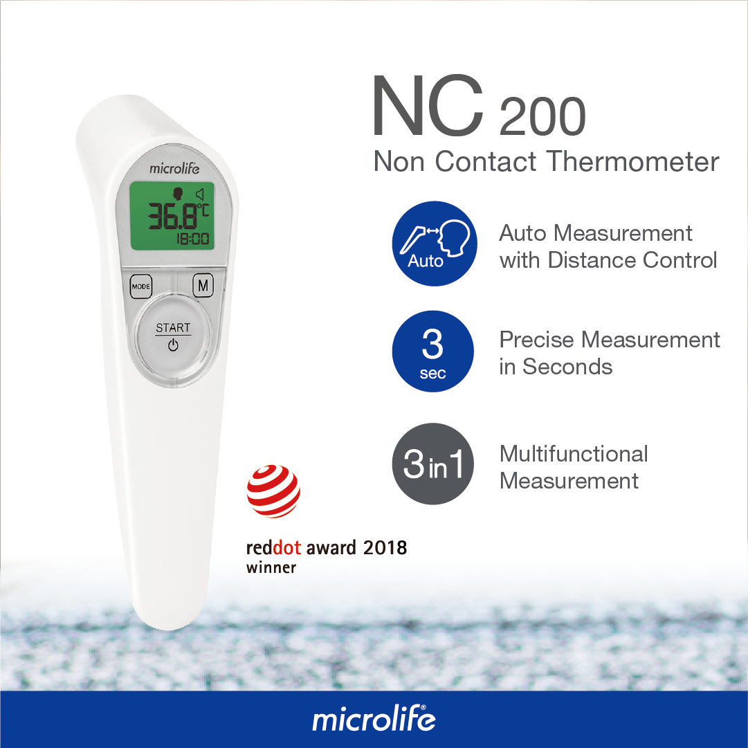 Microlife - Microlife non-contact thermometer NC 200 Takes measurement automatically, when the device detects the distance is within 5 cm The self-indicator light on the back shows the user that the device