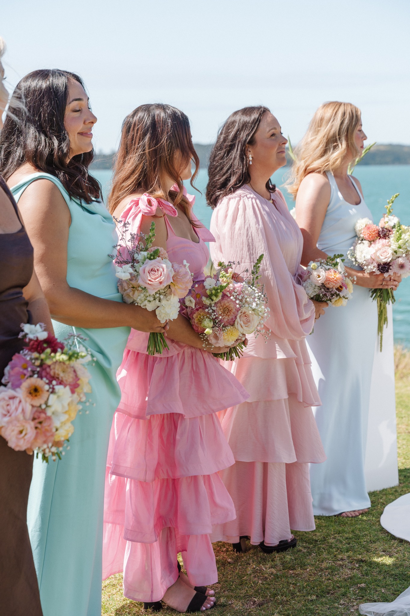 mismatched bridesmaid dresses pink bridesmaids were everywhere last season, and honestly? We loved it! Gretchen girls each picked their own dress in soft pastel pinks and blues - same palette, different silhouettes La Femme 32618 Dresses Sleeve:Short Color:Black&White Elevate your wedding with