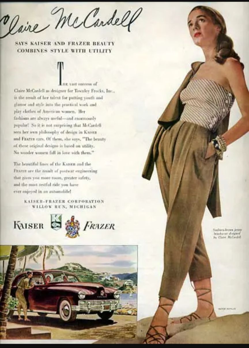 1948 Kaiser and Frazer ad features Claire McCardell endorsement