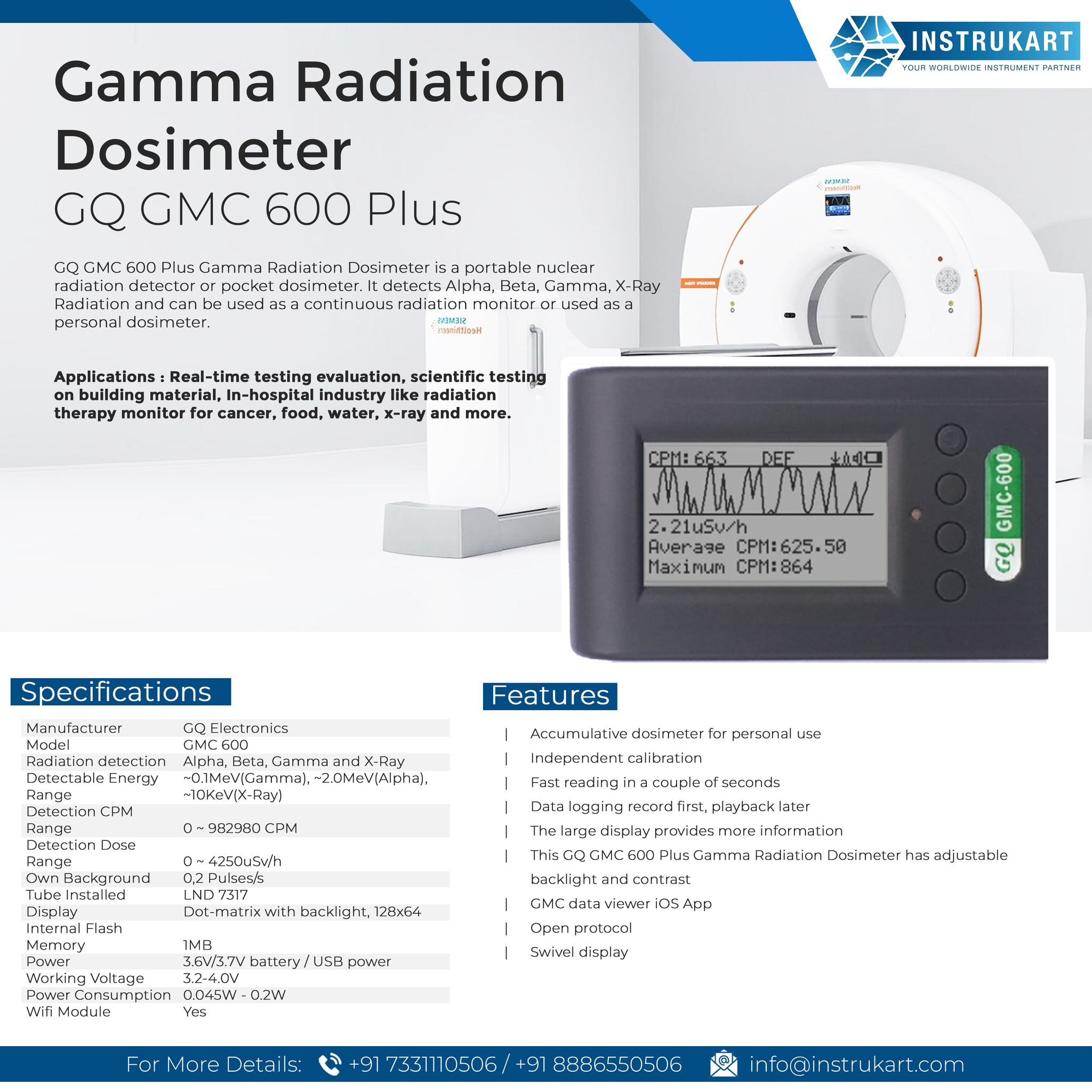 Instrukart Holdings - GQ GMC 600 Plus Gamma Radiation Dosimeter is a ...