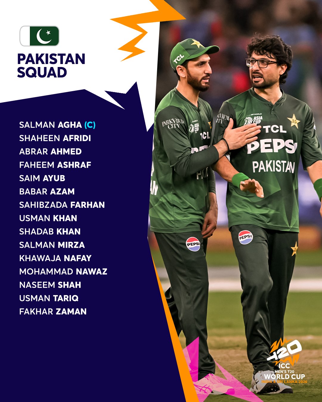ICC - Salman Agha leads a power-packed Pakistan squad for the upcoming ...