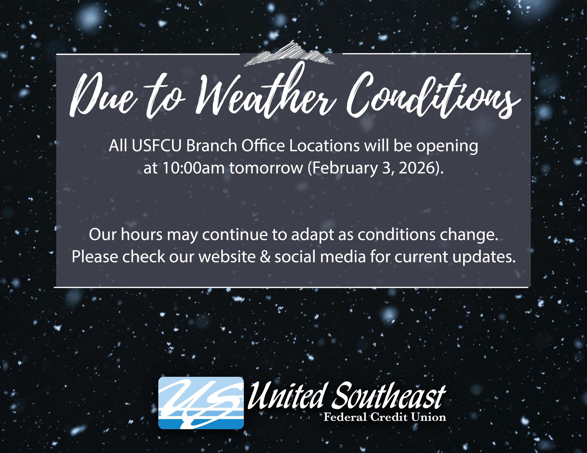 ️ Weather... - United Southeast Federal Credit Union | Facebook