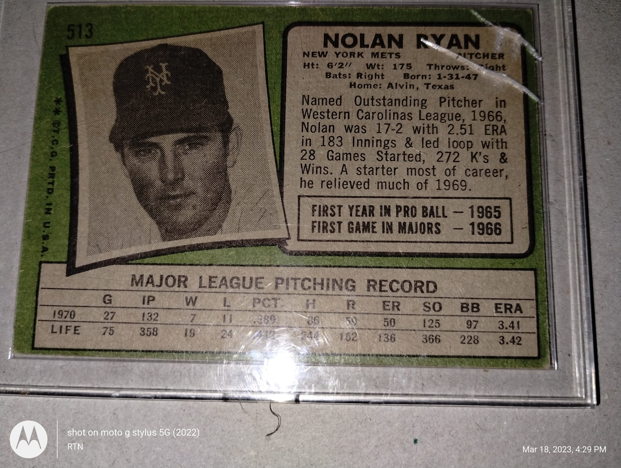 超貴重 状態良好 1971 Topps 513 Nolan Ryan MLB NOLAN RYAN~NEW YORK METS