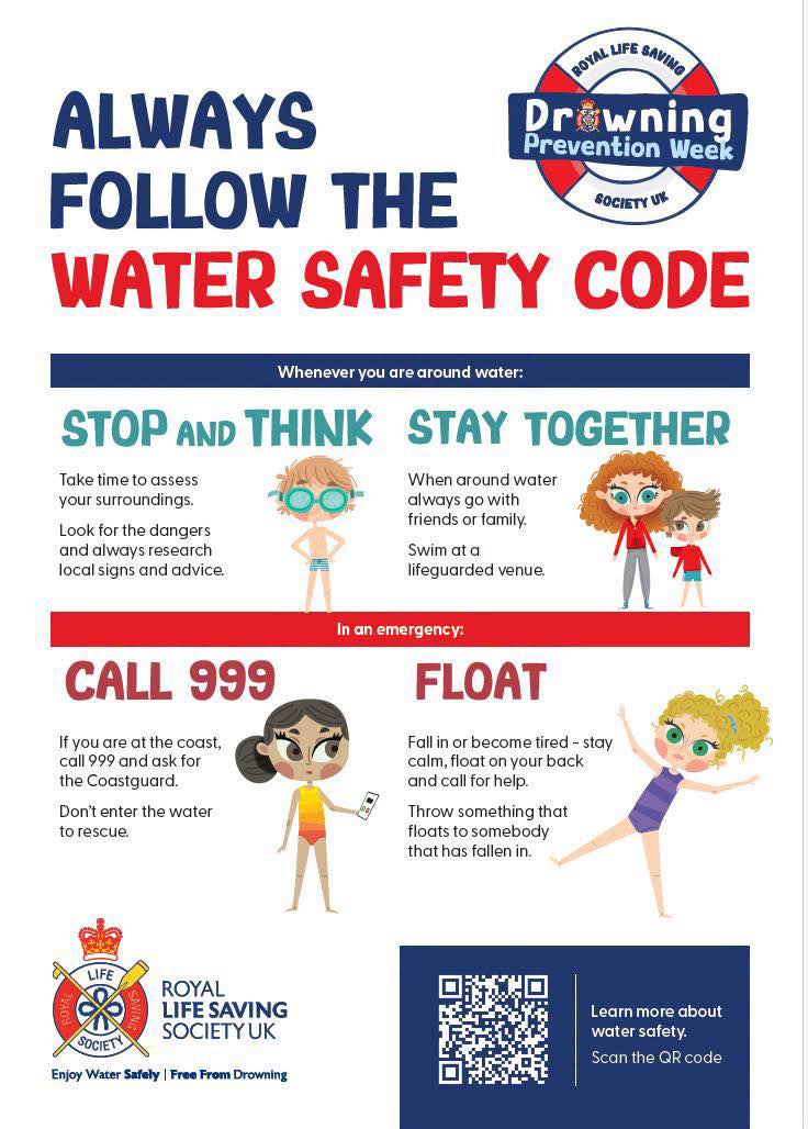 ☀️☀️ To help keep you, your friends and family safe in and around water, follow the @RLSS Water Safety Code: ➡ Stop and think, assess the risks ➡ Stay together and follow