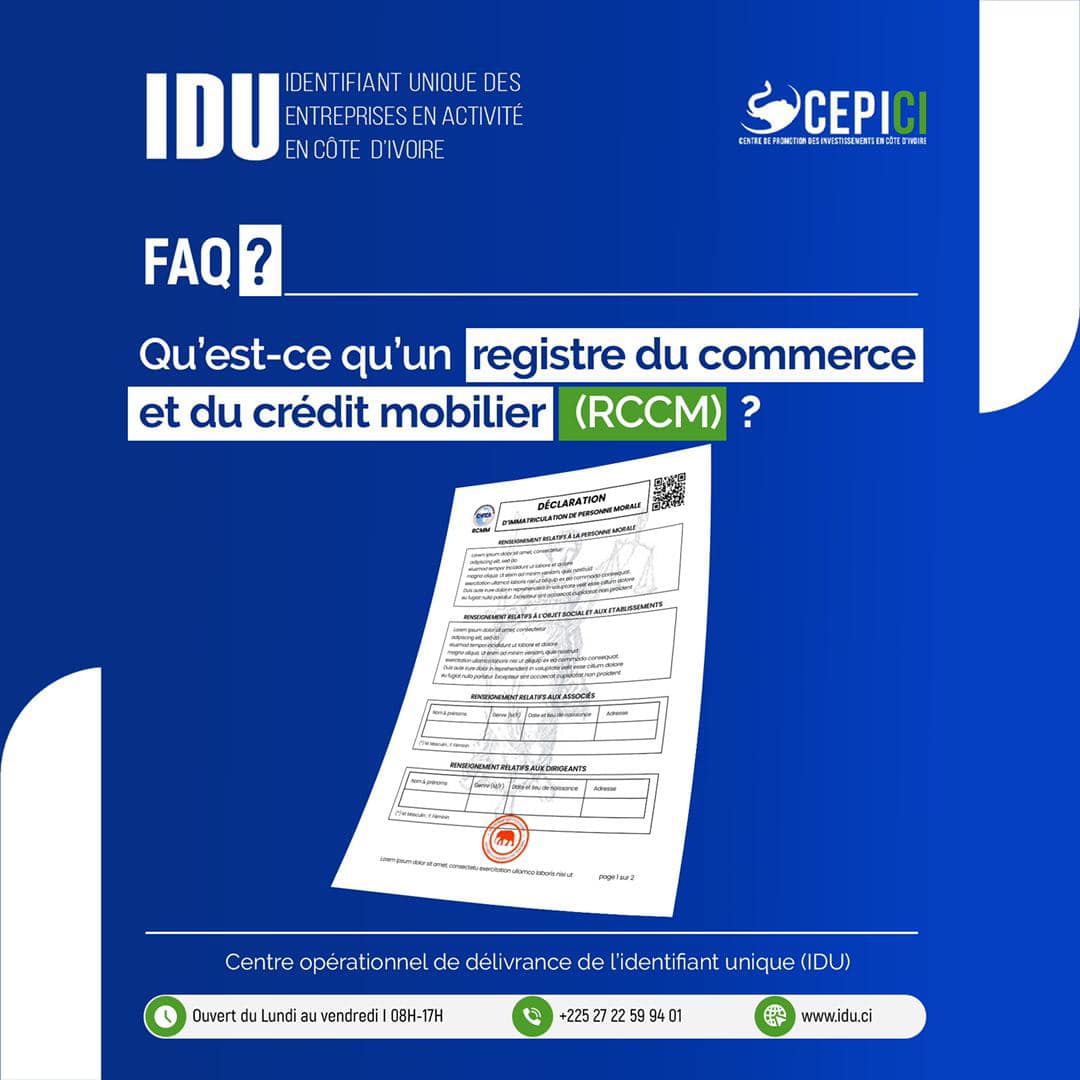 Le registre du commerce et du crédit mobilier (RCCM) est le registre ...