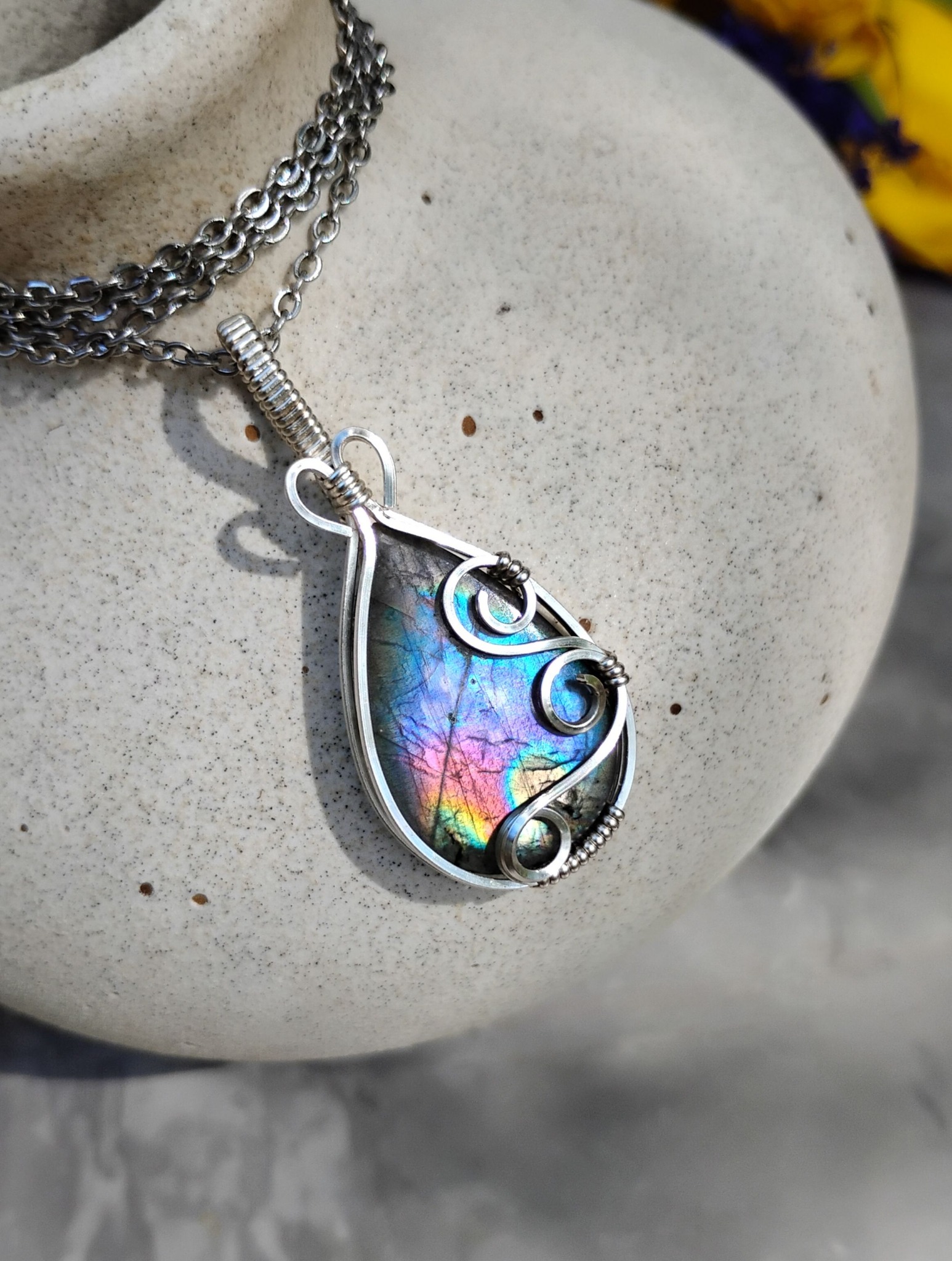 Genuine Gemstone Labradorite Pendant Stamped 925