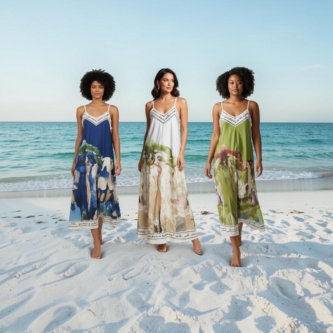 Amalfi Coastal Print Fabulous maxi, midi length dresses and spaghetti tops arriving this week, perfect for this warm weather. We also have some shrugs to match. These wont last long