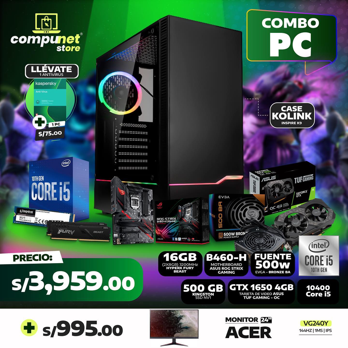 Compunet Store - COMBO PC I5 10400 + GTX 1650’TUF GAMING!...