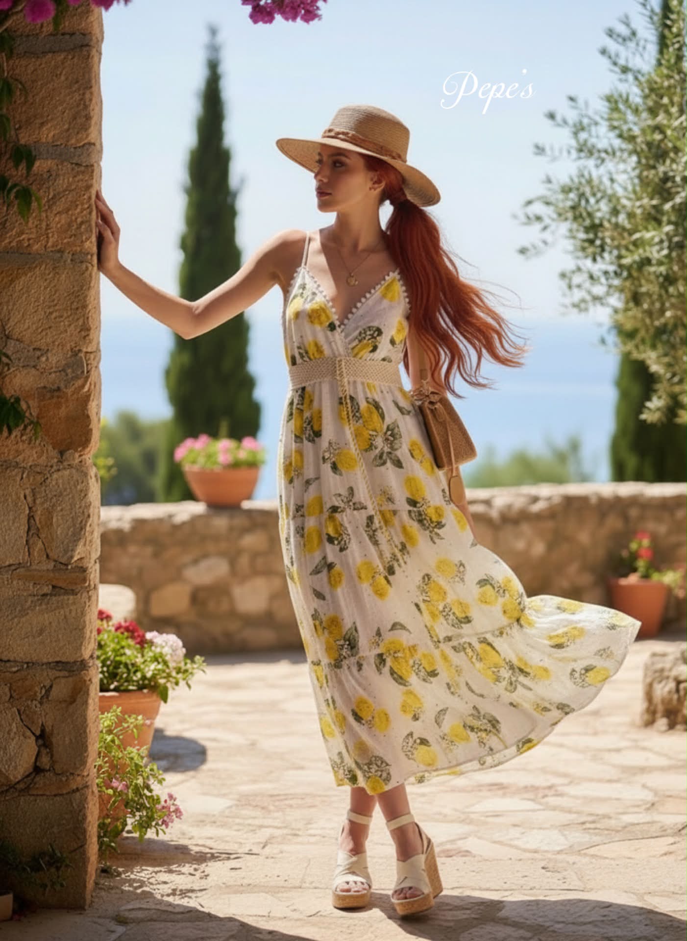 Made in Italy🇮🇹 Capri Lemon Eyelet Printed Dress One Size Pepe's