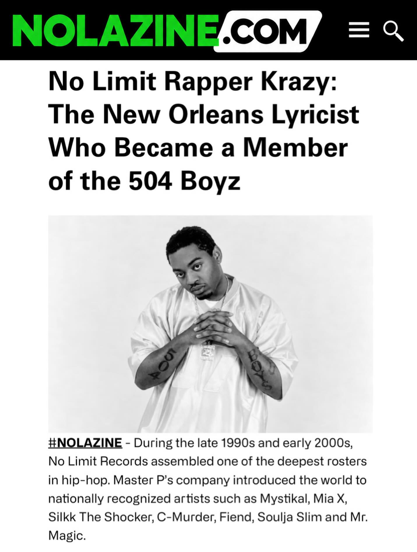 No Limit Records' New Orleans rapper Krazy