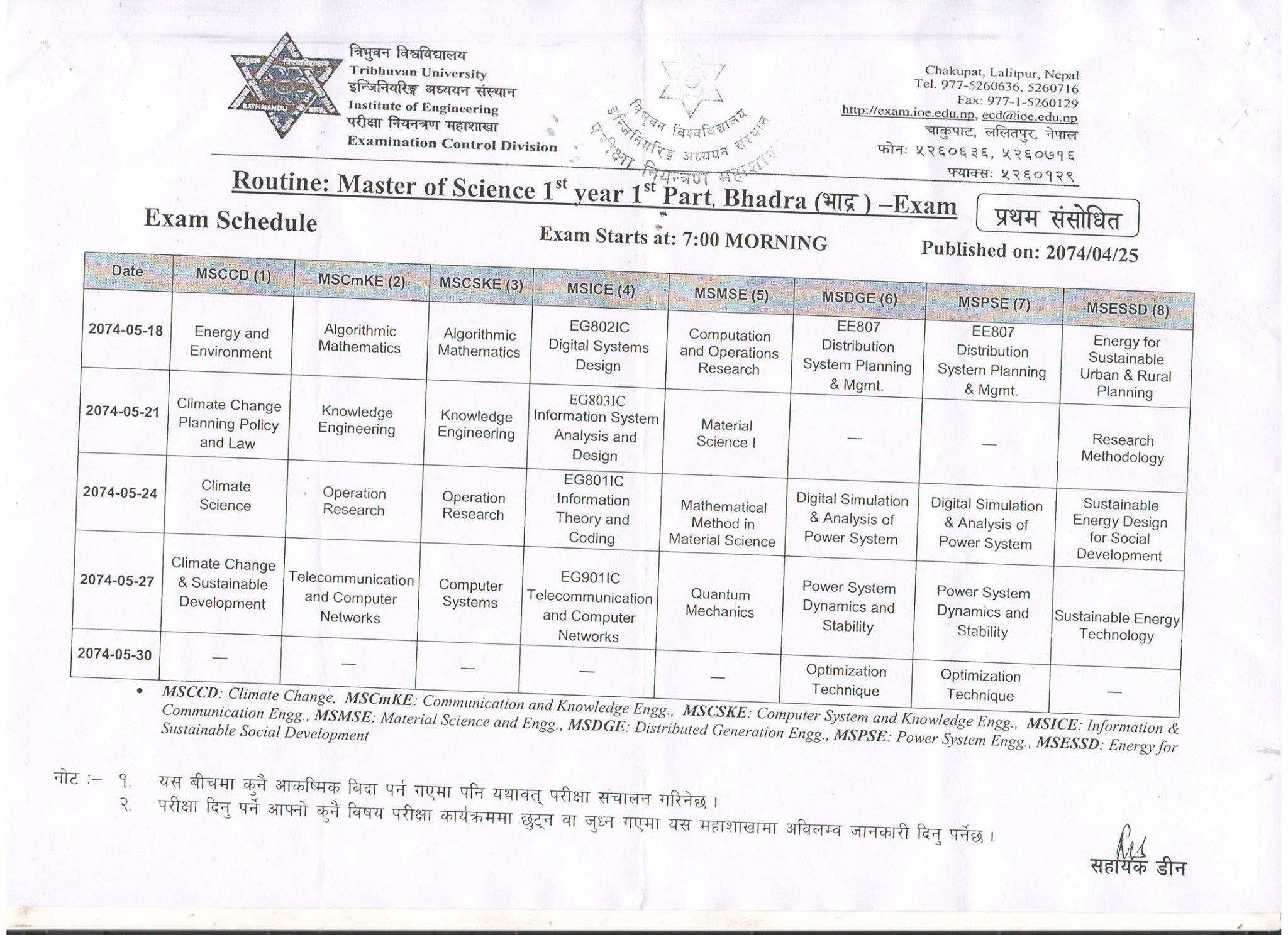 Revised routine of... - IOE- Examination Control Division