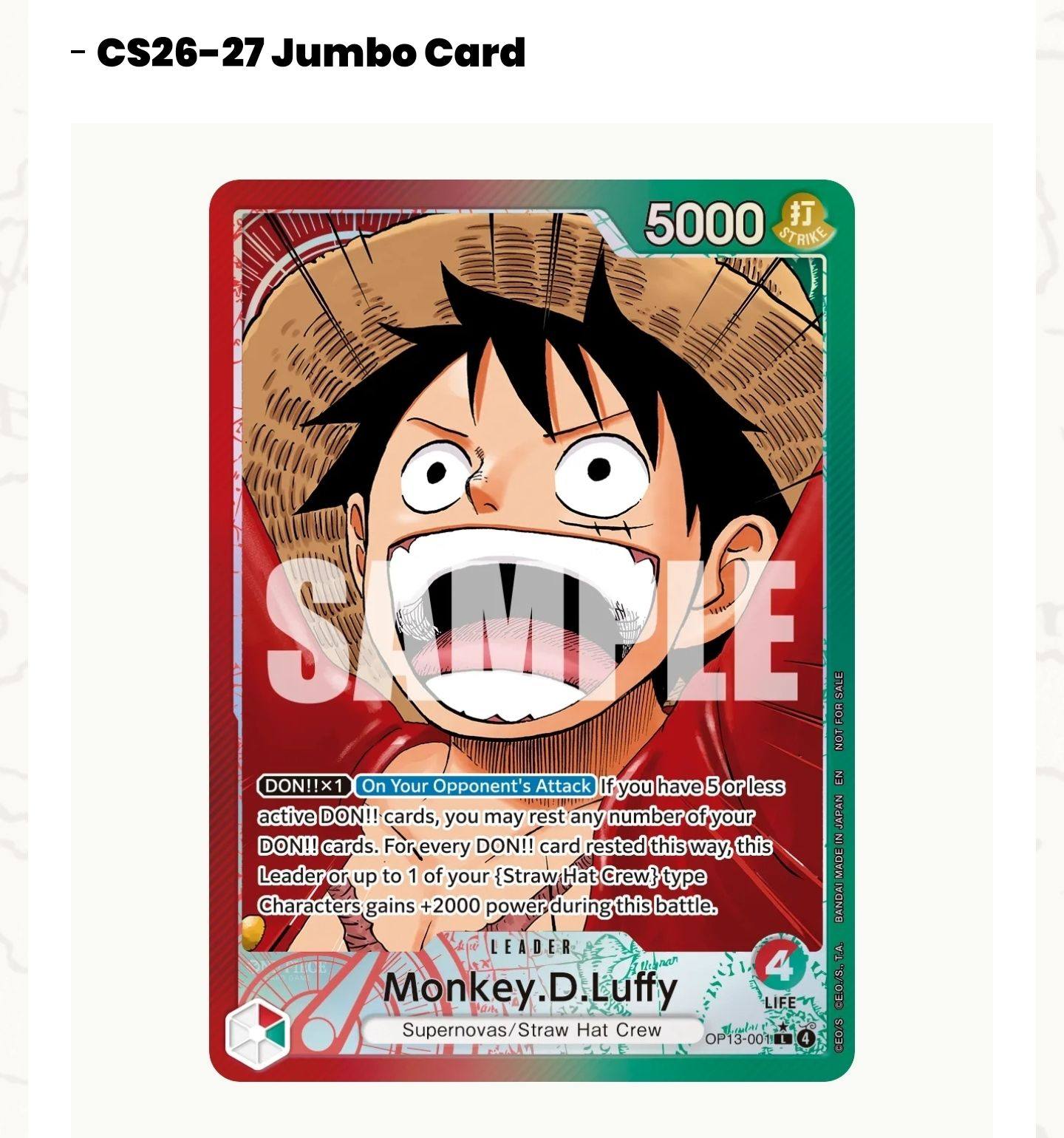 Red Green Luffy from OP13 is the CS26-27 Jumbo Card!