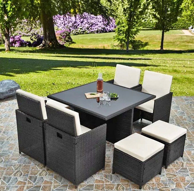 RayGar Deluxe 9 Piece 8 Seater Rattan Cube Dining Table Garden ...