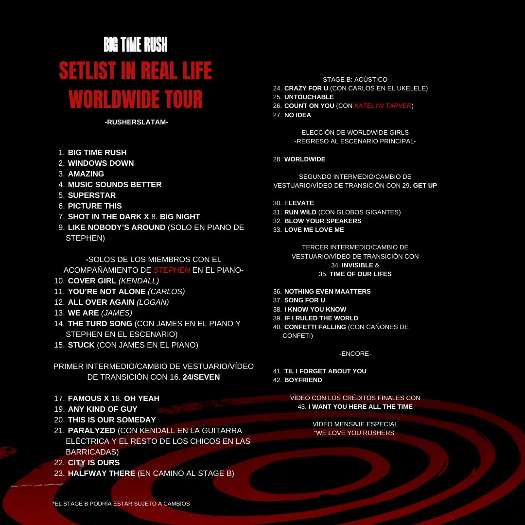 Mi mundo = BTR - 🚨 IN REAL LIFE WORLDWIDE TOUR SETLIST 42... | Facebook