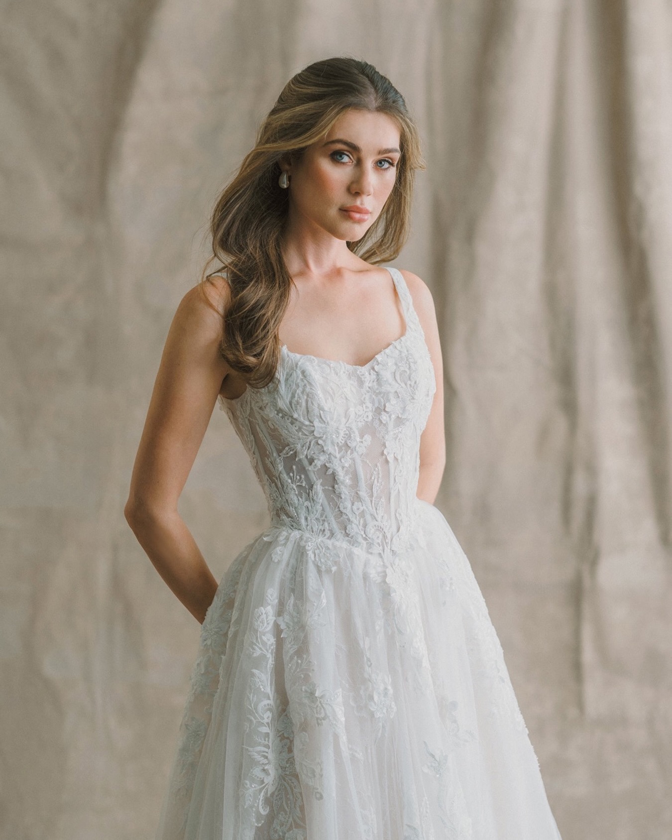 Delicate lace a line wedding gown