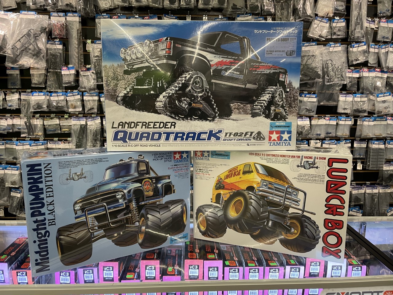 Customized Tamiya CW-01 trucks with black edition lunch box and 87