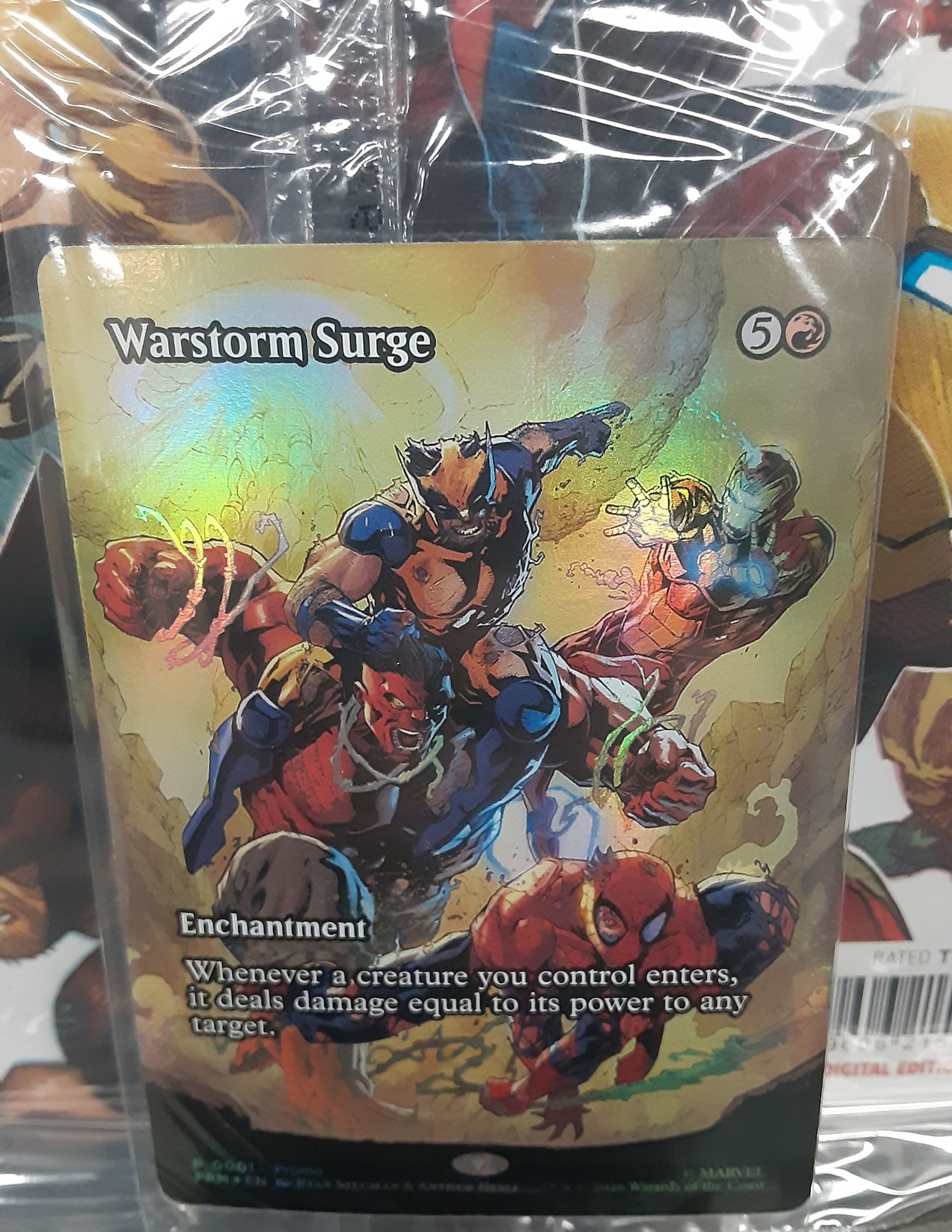 Pick up a special foil alt art Warstorm Surge, with the purchase