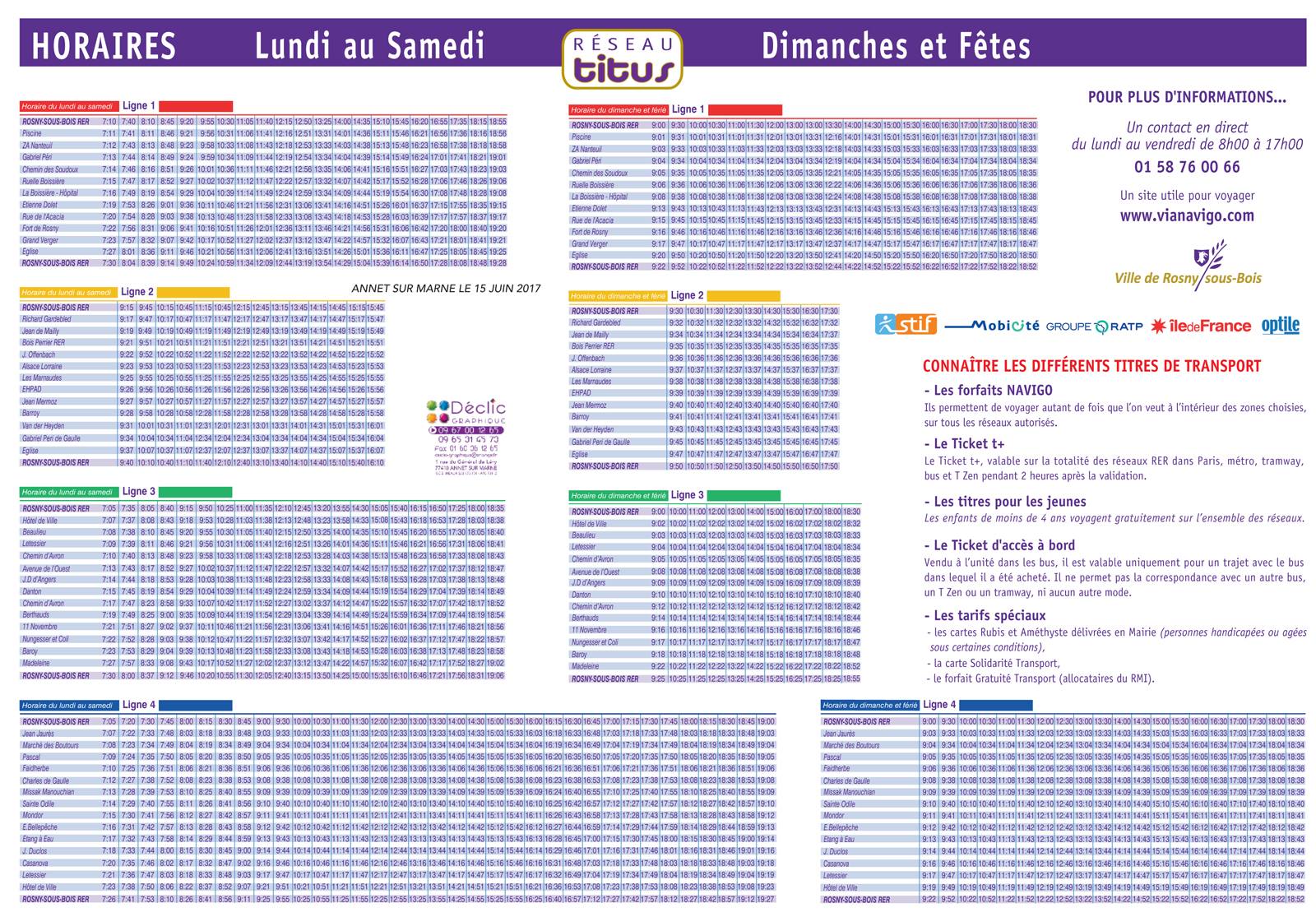 Horaire Titus Ligne 1 Rosny Sous Bois