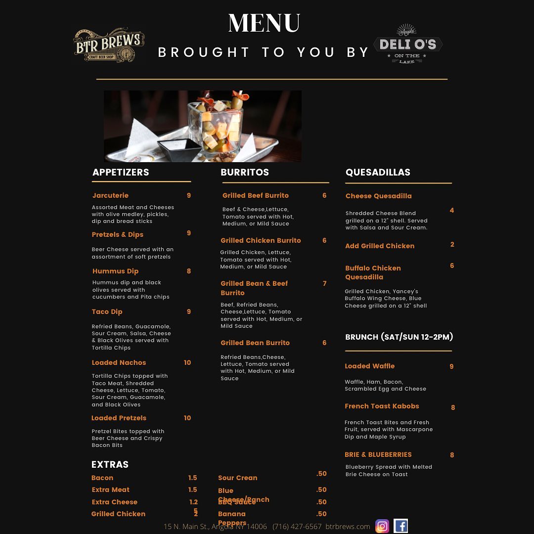 BTR Brews - New Menu! Dine In or Take Out! (716) 427-6567...