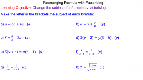 mr-mathematics.com - Rearranging Formulae by Factorising Students learn ...