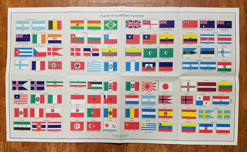 1945 US Navy flag chart of maritime nations