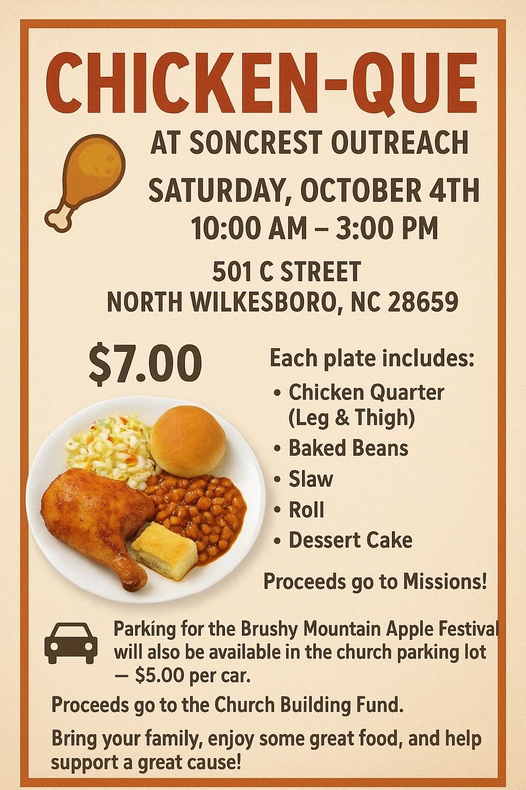 Chicken-Que and Parking Fundraiser