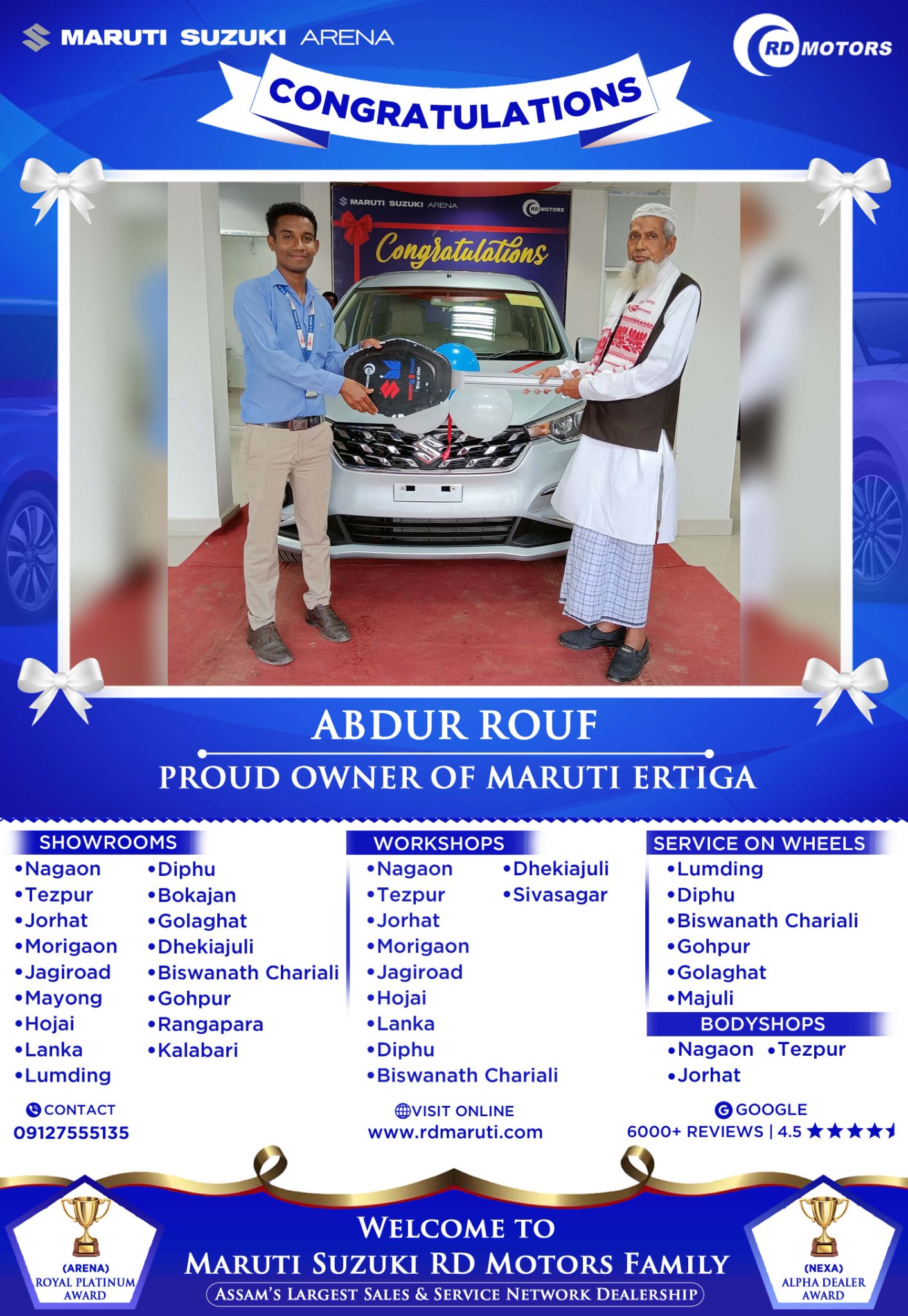 Congratulations! #Mr_Abdur_Rouf Sir for... - RD Motors Nagaon