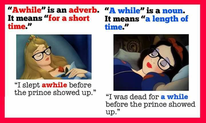 A WHILE (noun) and AWHILE (adverb)... - Raj's English Academy