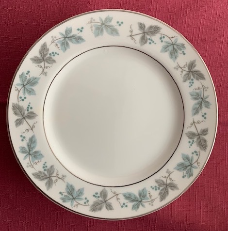 70s VINTAGE Classic Tea Set - Silver rim, pale blue & grey decorative ...