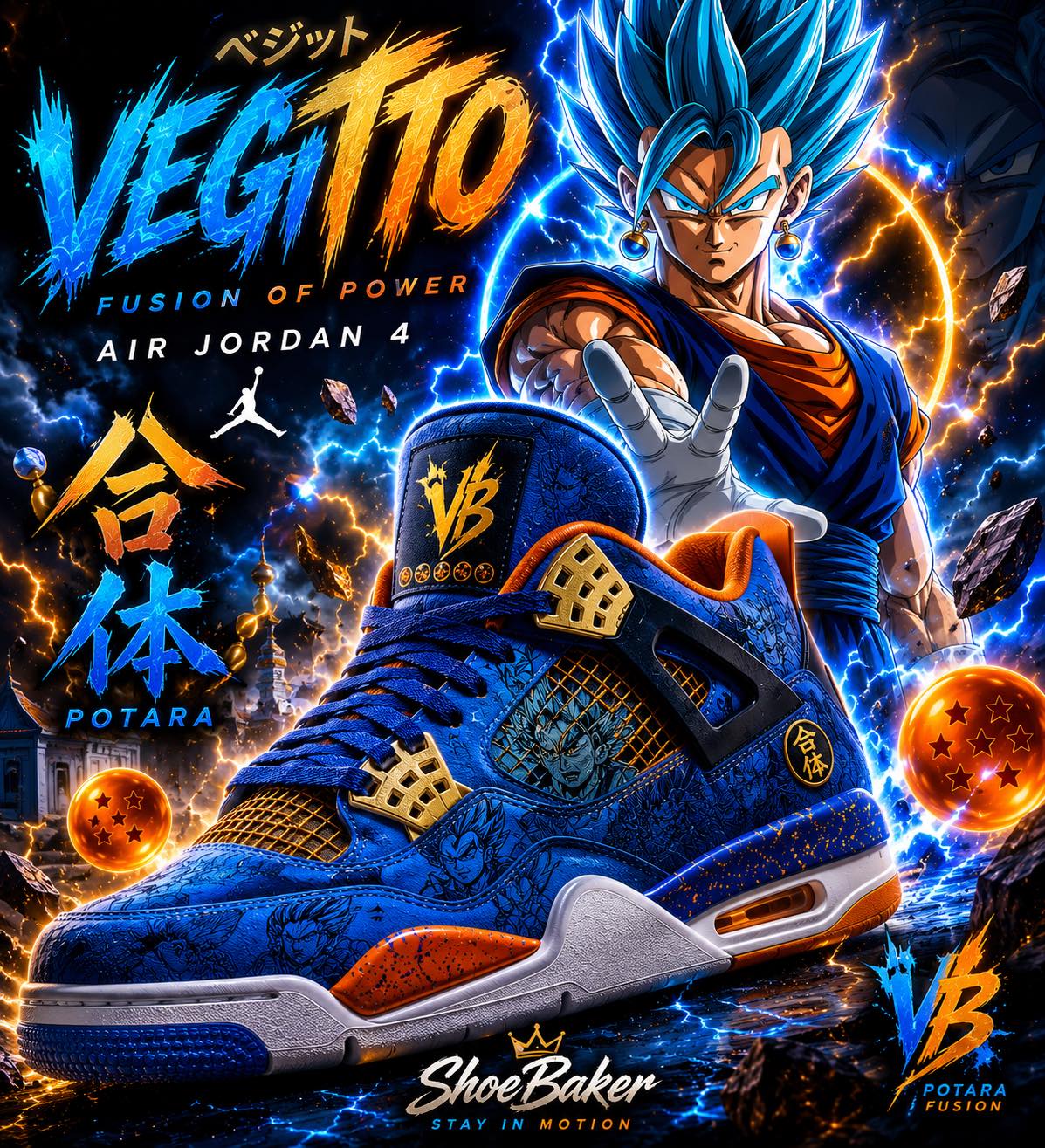 DBZ Inspired Jordan 4 “Vegitto” 🐉 Drop your size for a pair ⬇️