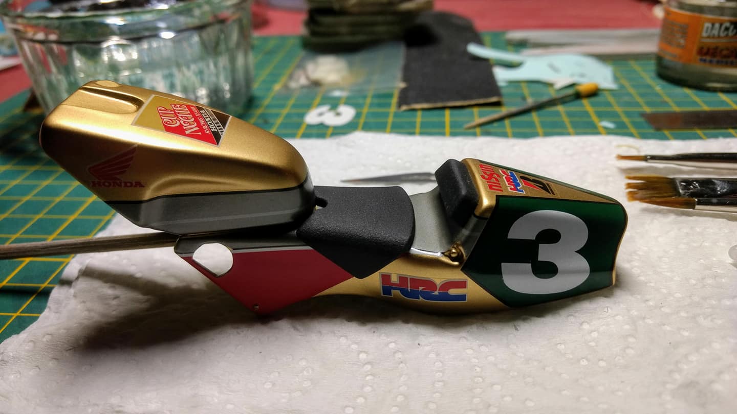 Tamiya 1/12 Honda NSR 250 'Cup Noodle' motorcycle model with