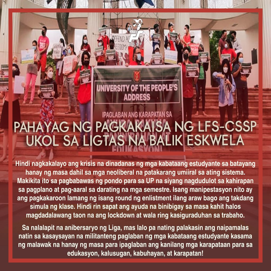 League - Pahayag ng Pagkakaisa ng LFS-CSSP ukol sa Ligtas na Balik ...
