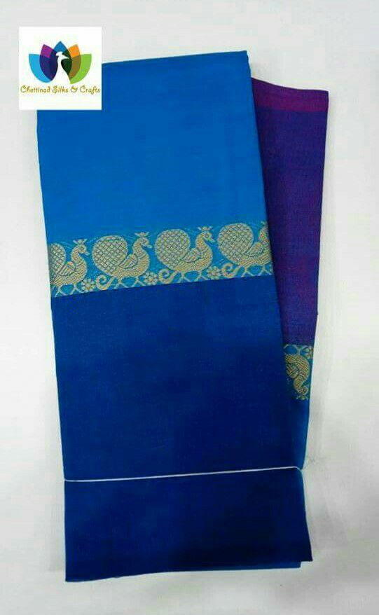 Chettinad thari saree***** !!! Silky Swans !!! Bright blue drape in ...