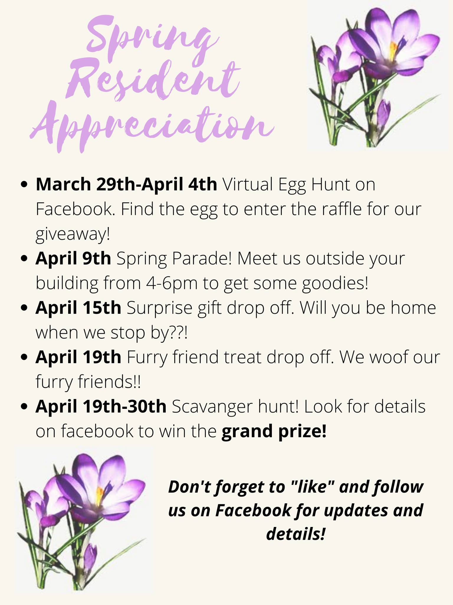 For the month of April we want... - Woodland Villa Apartments
