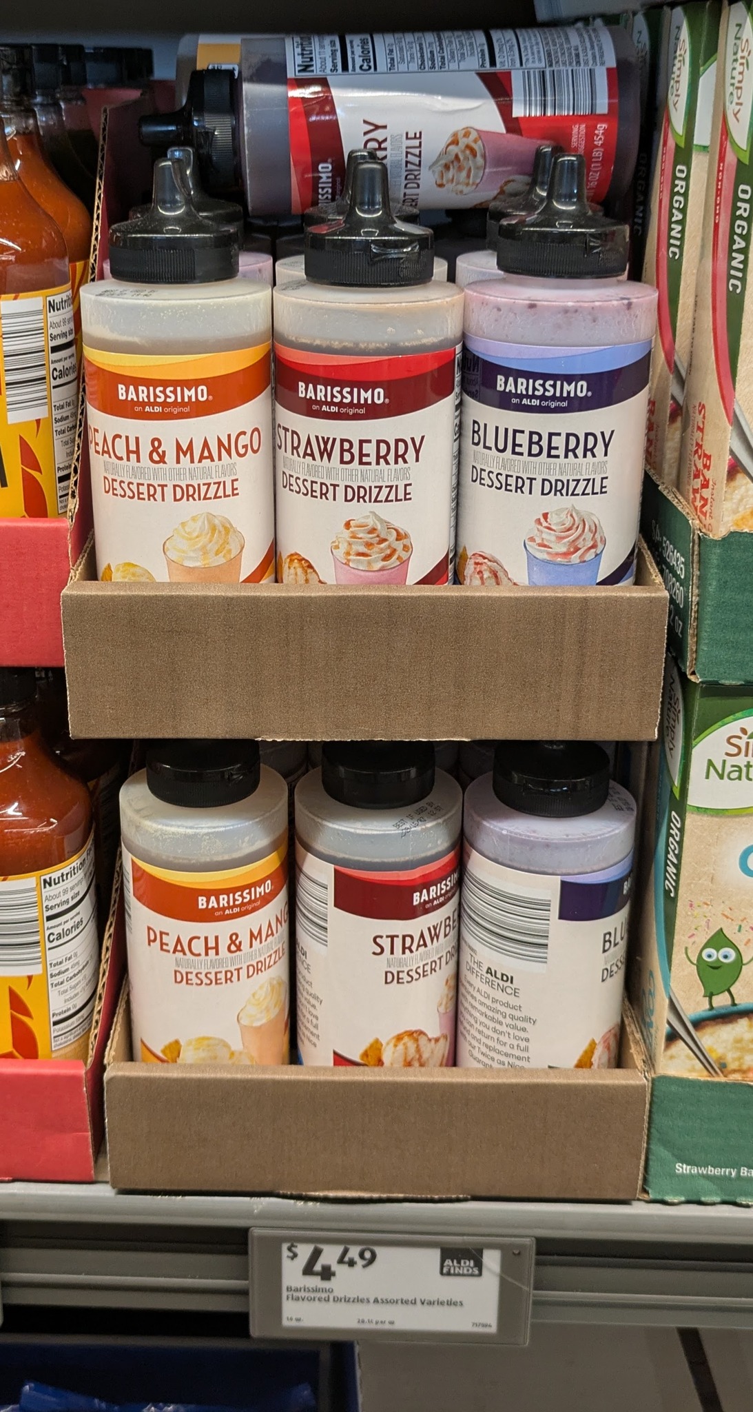 Dessert drizzles for $4.49 at Aldi while supplies last. Available