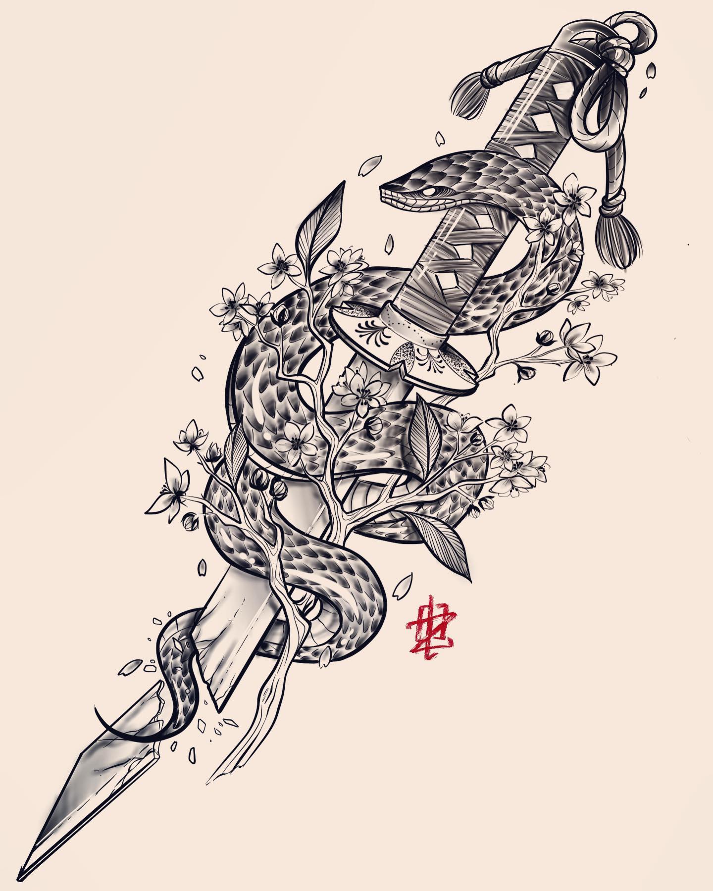 Tatouage Katana Fleur De Cerisier