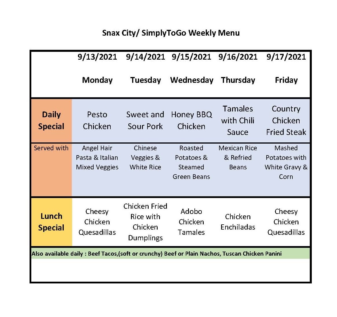 CityPlex Towers - This weeks Simply To Go Menu.