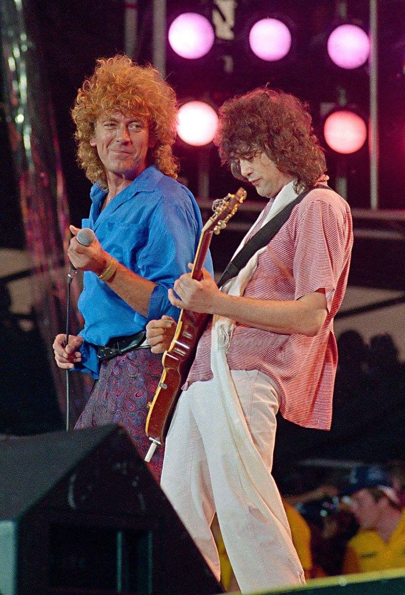 Robert Plant and Jimmy Page performing at Live Aid, 1985