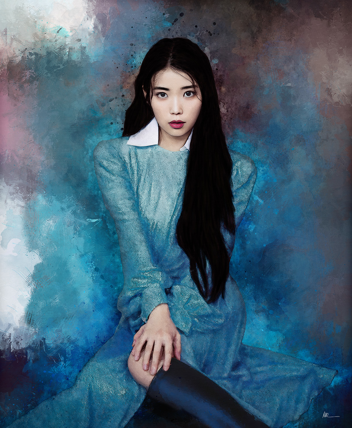 iu blue dress looks absolutely radiant in this soft dress, showing her signature elegance and effortless charm.❤️🍀 The outfit perfectly matches her graceful and gentle image the structured collar and fitted silhouette give style_group:Juniors Lily Chiffon Dress 180 Best Navy Blue Size:us:8