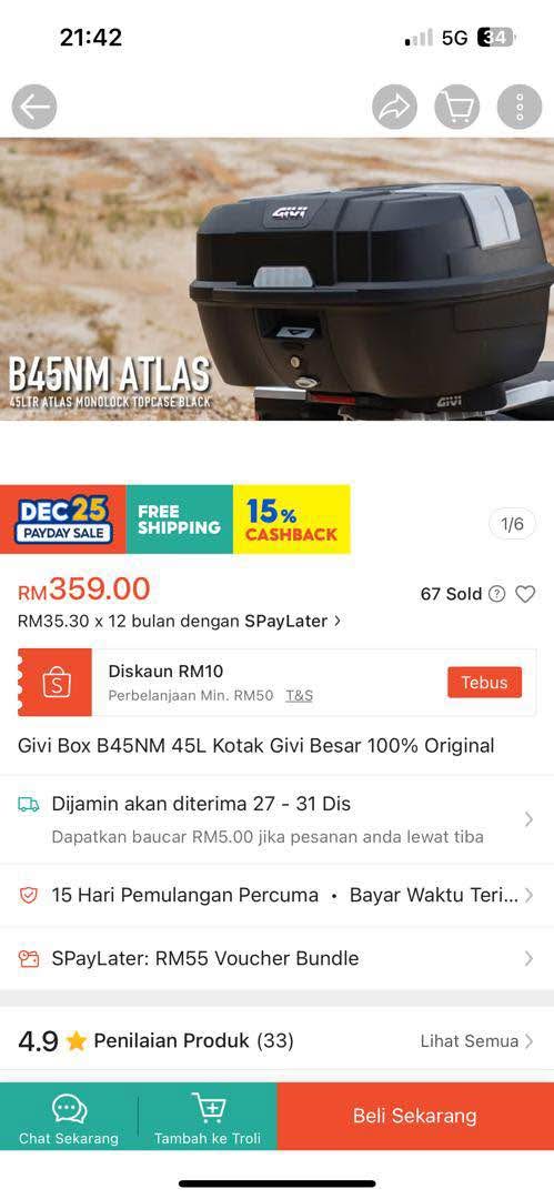 Givi Box 45Litter + Rack Lipat NJX - Car Interior Parts - Cheras ...