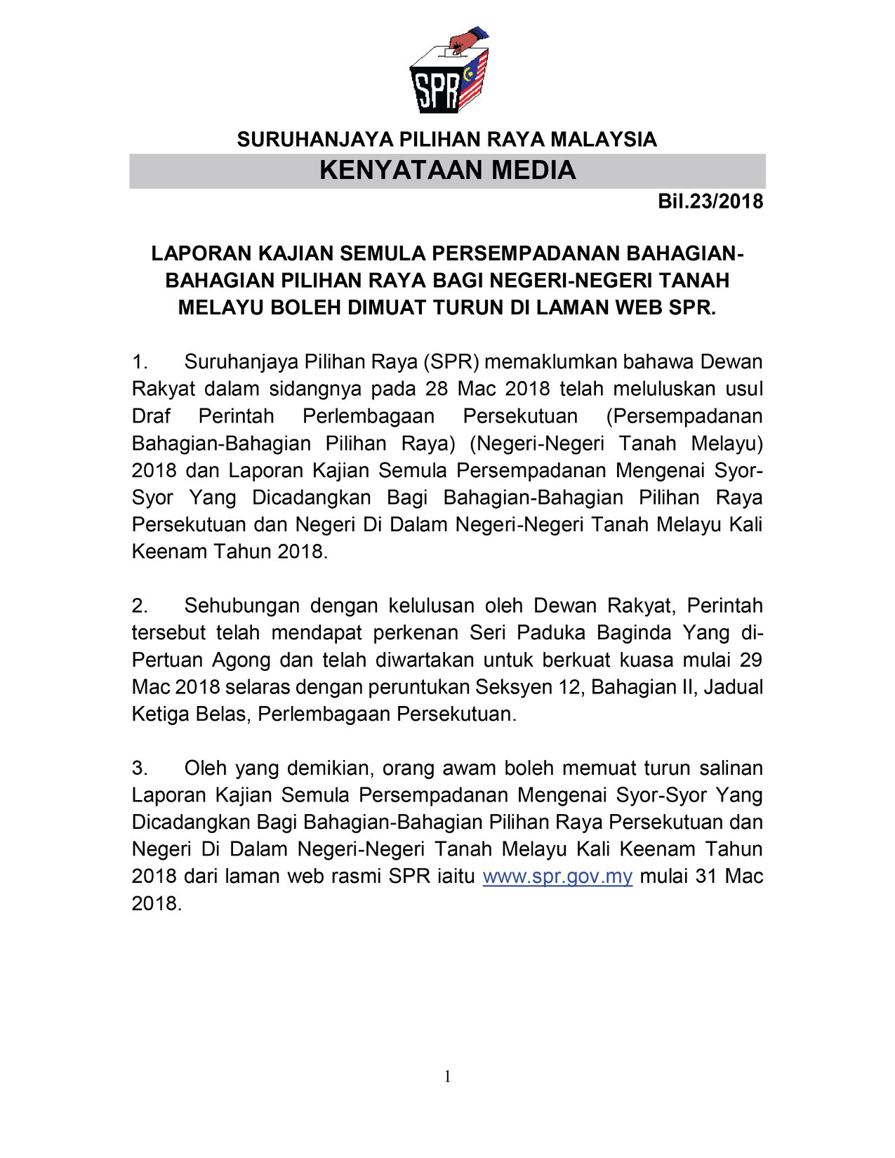 Pru14 Suruhanjaya Pilihan Raya Malaysia Kenyataan Media Facebook