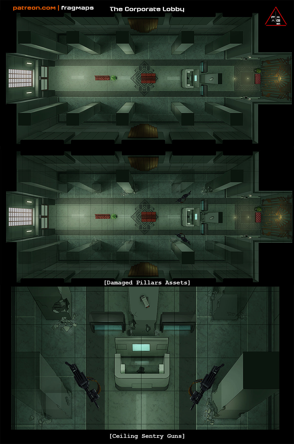 Frag - New Corporate Lobby battle map. Features normal and destroyed ...