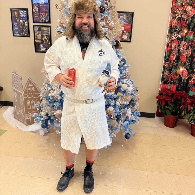 Lane Raley wins Christmas character dress-up day as Eddie