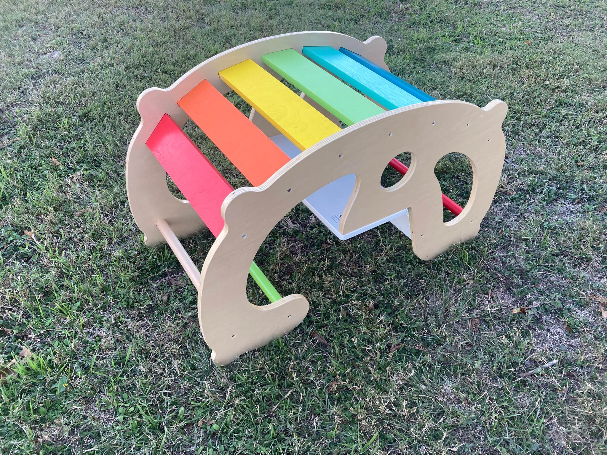 Wooden climbing structure/rocker and Little Tikes trampoline for young ...