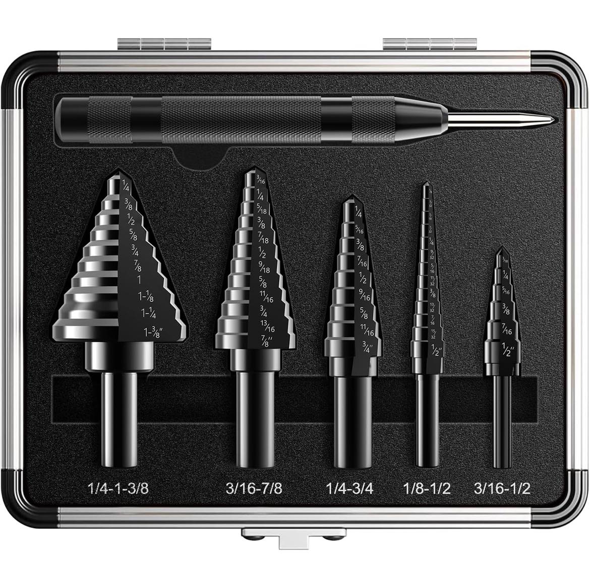 3-Piece Titanium Nitride Coated Step Drill Bit Set - 1/4" Shank For Quick Change Drills