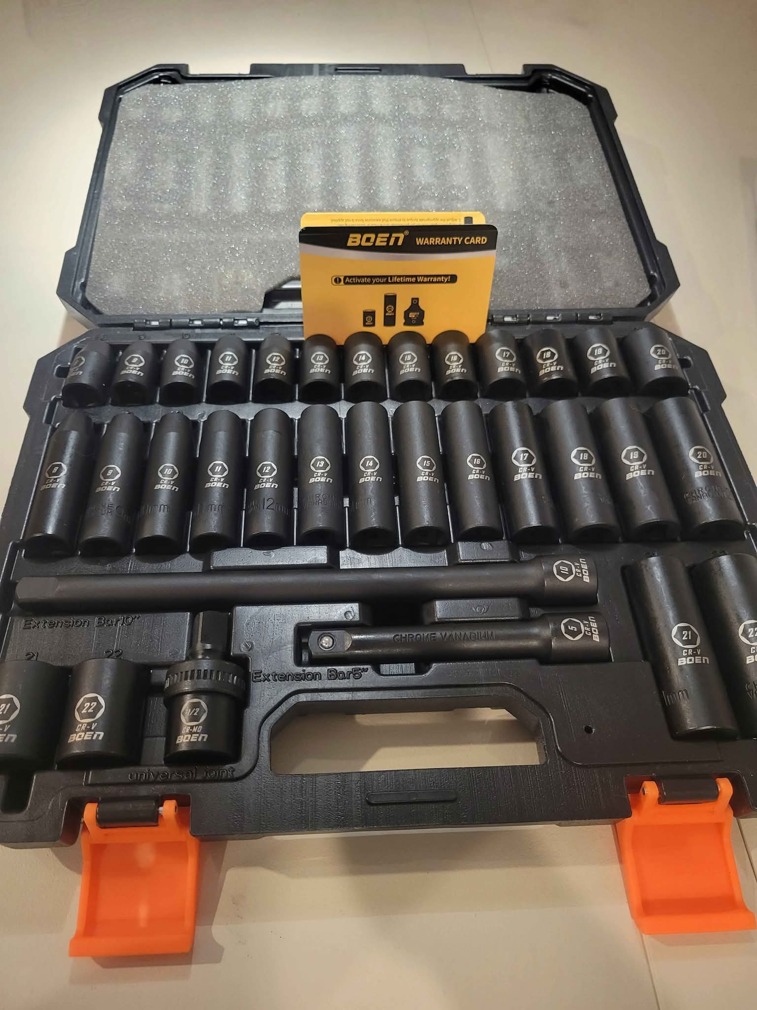 33PCS 1/2 Drive Impact Socket Set Metric 8-22mm, Deep