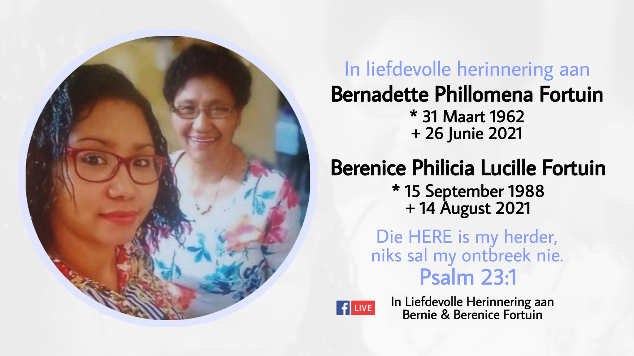 In Liefdevolle Herinnering aan Bernie & Berenice Fortuin